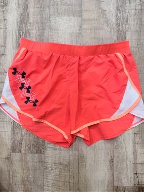 Under Armour Coral Athletic Shorts with White Mesh and Navy Logos